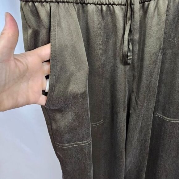 Theory Silk Olive Jumpsuit Sz S Sleeveless Jogger Ankle Drawstring Quiet Luxury - Picture 3 of 8
